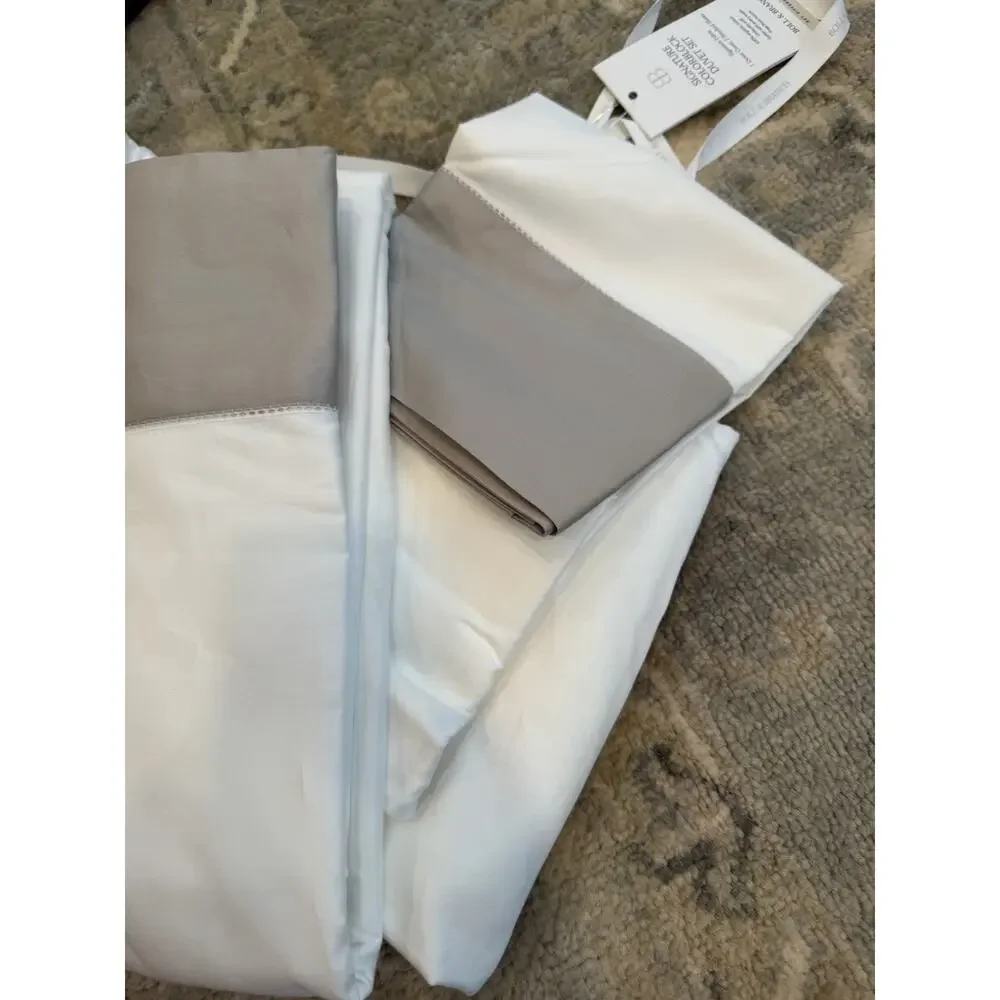 Boll & Branch Organic Cotton King Sheet Set White Pewter Trim NEW $378